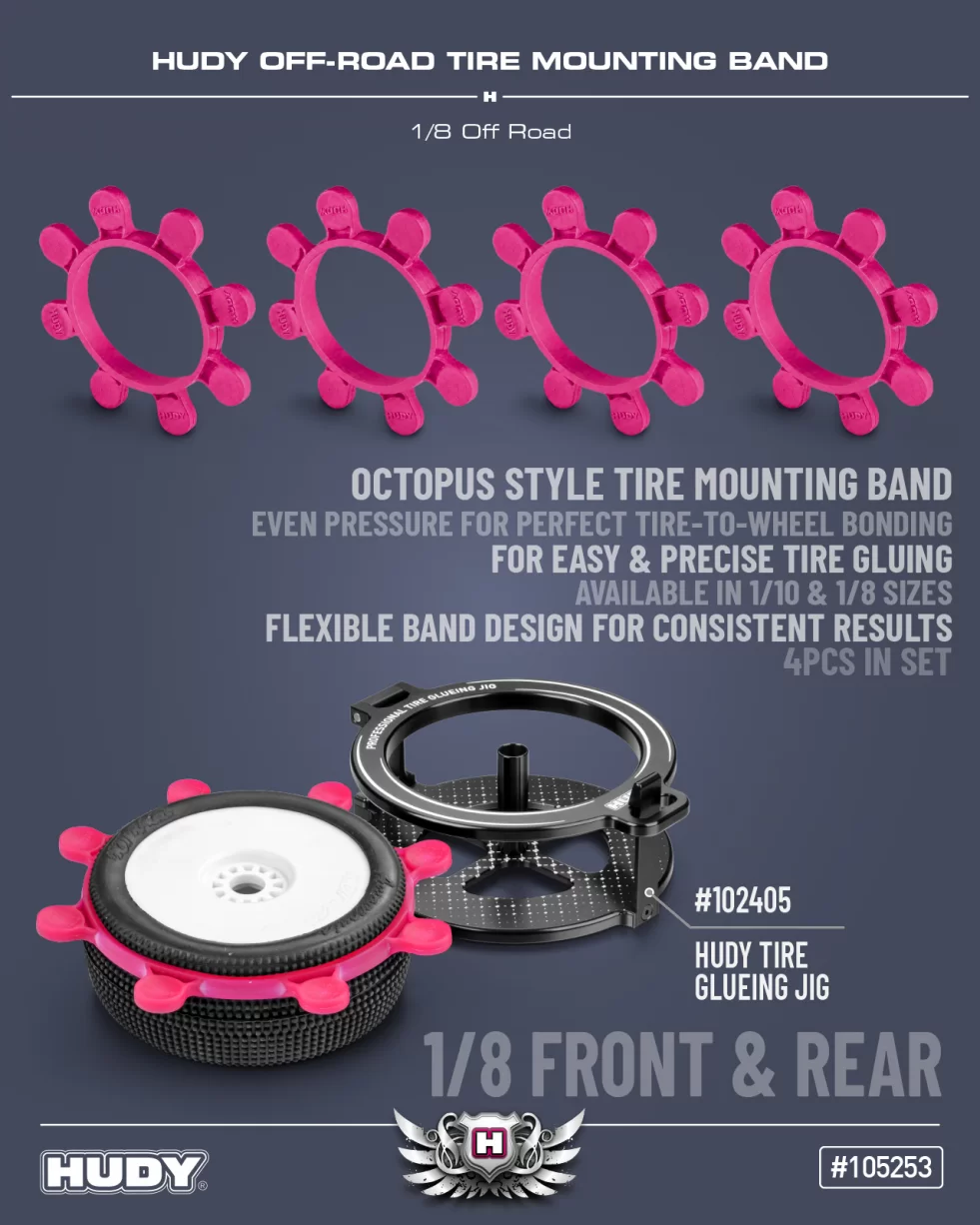 New HUDY 1/8 Off-Road Tire Mounting Band - Octopus - Purple (4)