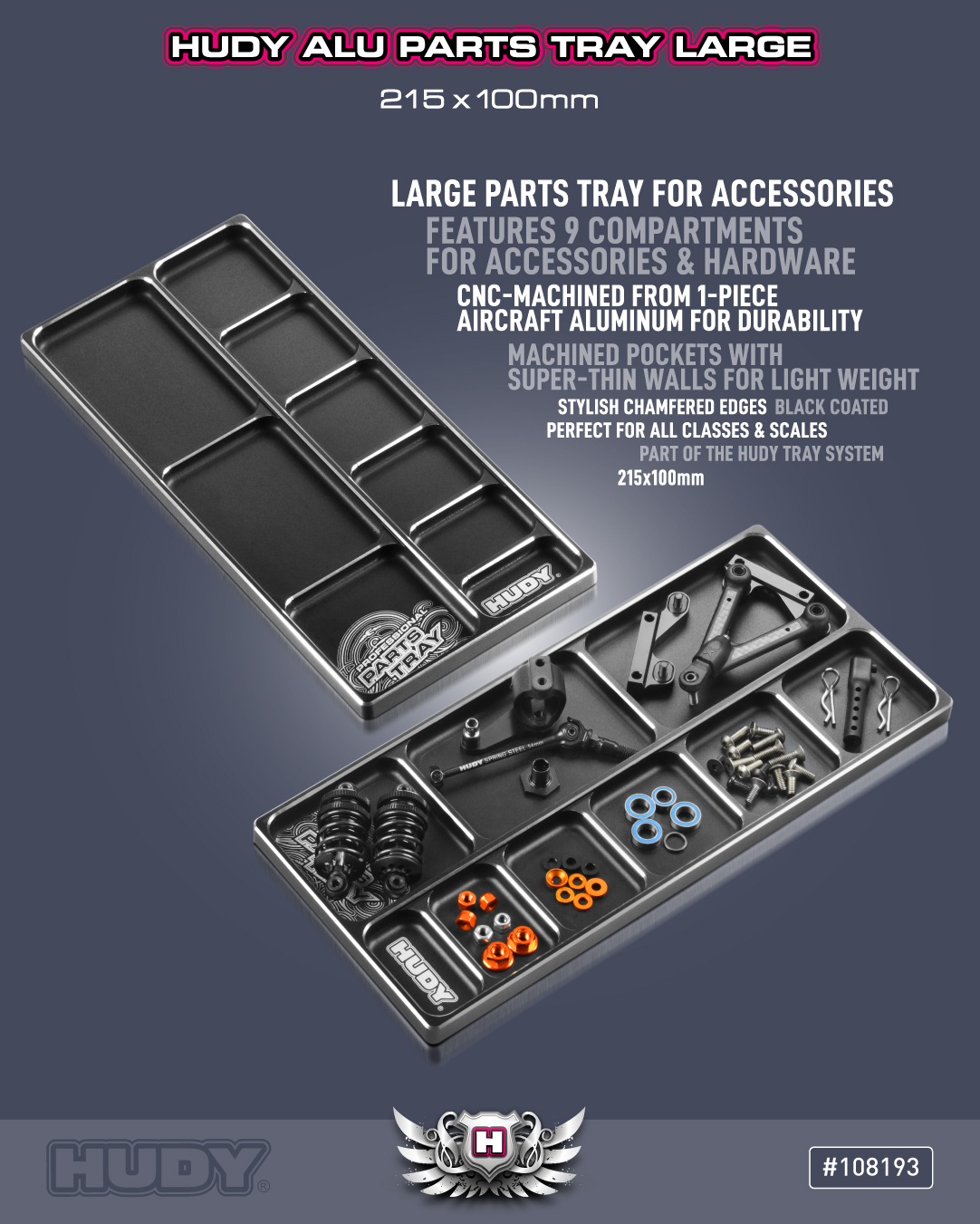 HUDY Alu Parts Tray Large 215x100mm