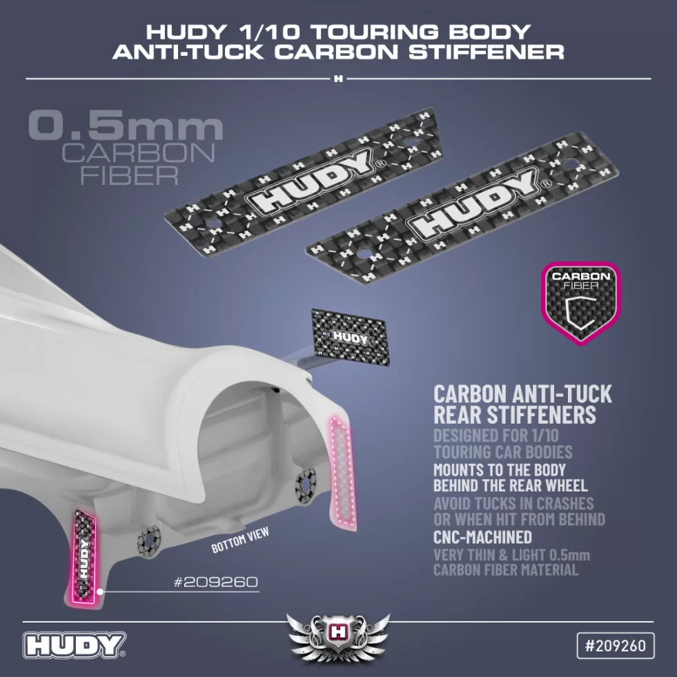 New HUDY 1/10 TC Bodyshell Anti-Tuck Carbon Stiffener – Rear